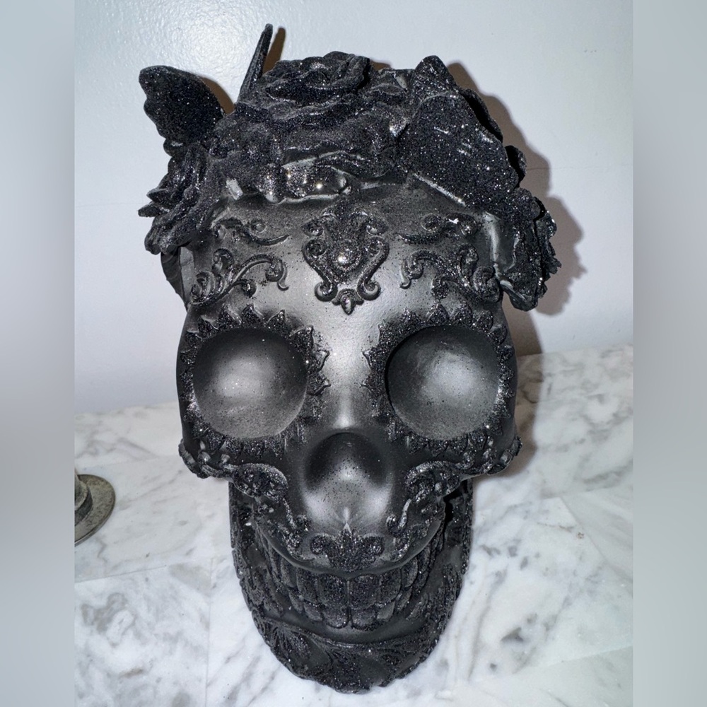 ✨🆕 Black Halloween Floral Butterfly Glitter Skull